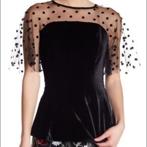 NWT Eva Franco Black Mesh Sleeves Velvet Blouse